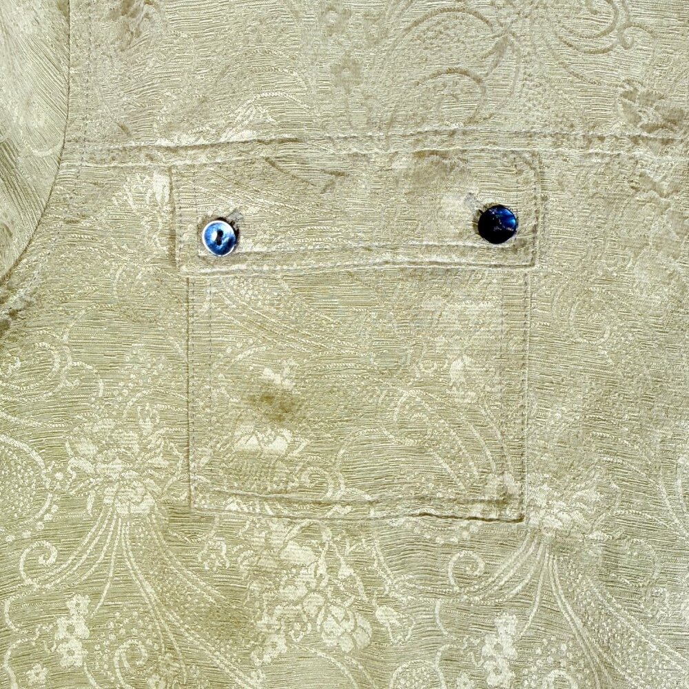 Chicos Shirt Womens‎ Size 2 Green Silk & Linen Textured Paisley Button Pocket - Picture 3 of 7